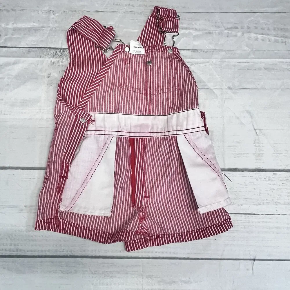 Vintage OshKosh B’gosh Vestbak Shortalls size 2T Made In USA Red Stripes 90's